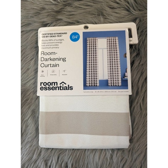Room darkening Curtain panel, tan and white stripe - Picture 1 of 3